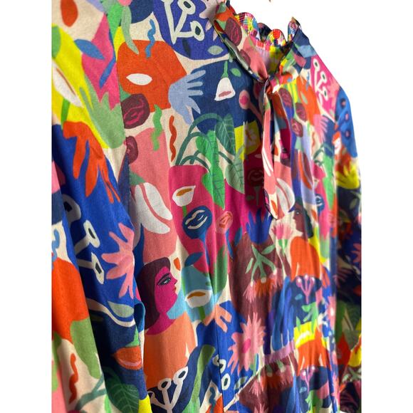 CeliaB Designer Faces & Florals Ruffled‎ Hem Multicolored Mini Dress Size XS - Picture 9 of 12